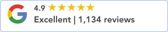 Google rating 4.9 stars with 1,134 reviews